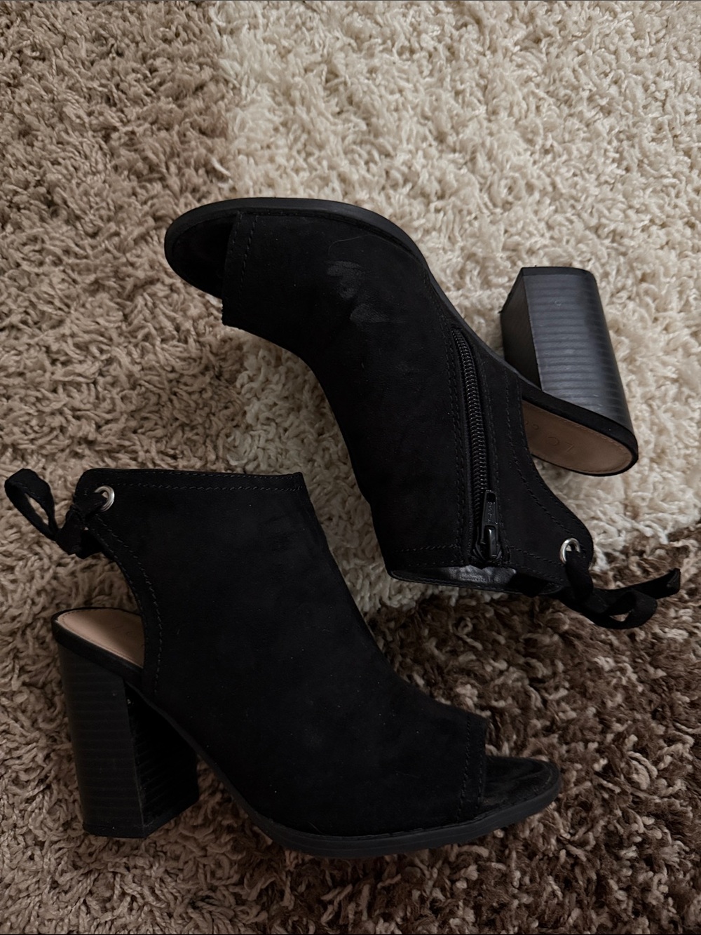 LC Lauren Conrad Black Suede Peep-Toe Wedge Block Heels